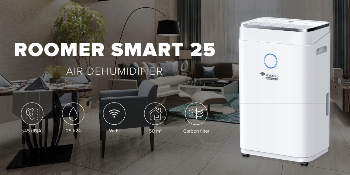 Компактен влагоабсорбатор MyCond Roomer Smart 25 за големи помещения.