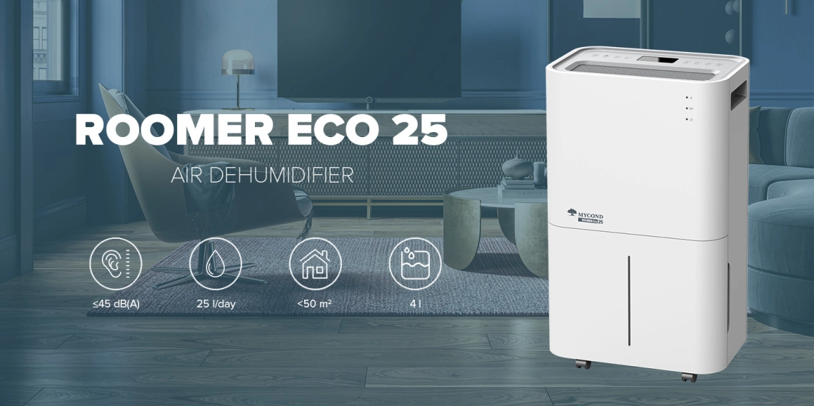 Компактен влагоабсорбатор MyCond Roomer Eco 25, идеален за домашна употреба.