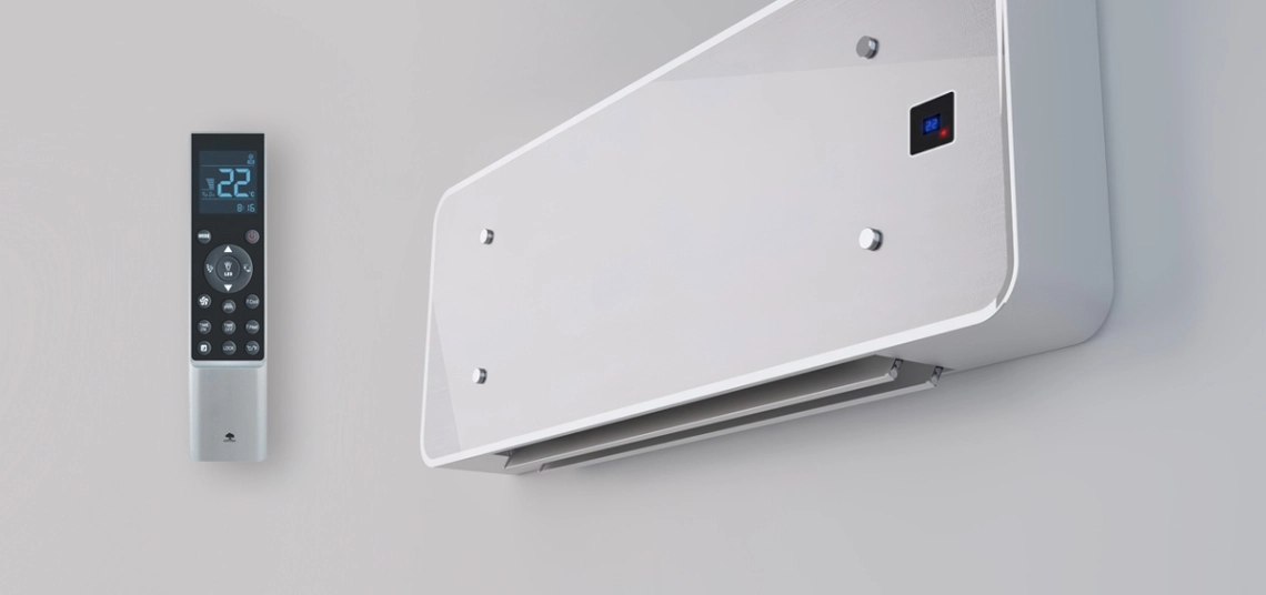 Сребърните стъклени стенни вентилаторни конвектори подобряват модерните жилищни пространства.