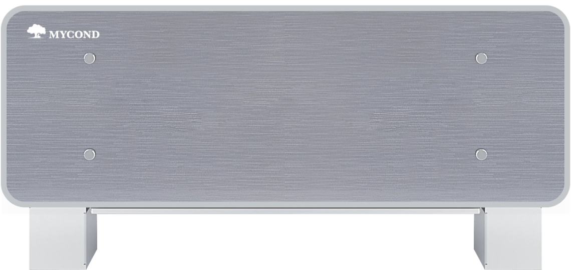 MyCond Silver Glass Low Елегантен вентилаторен конвектор със сребристо стъкло за ефективна климатизация.